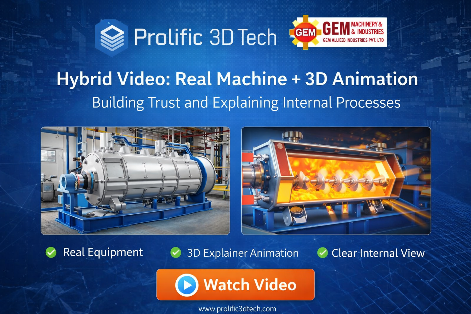 GEM paddle dryer real footage plus 3D hybrid animation